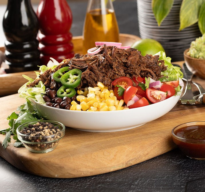 15min Burrito Bowls with Pulled Beef