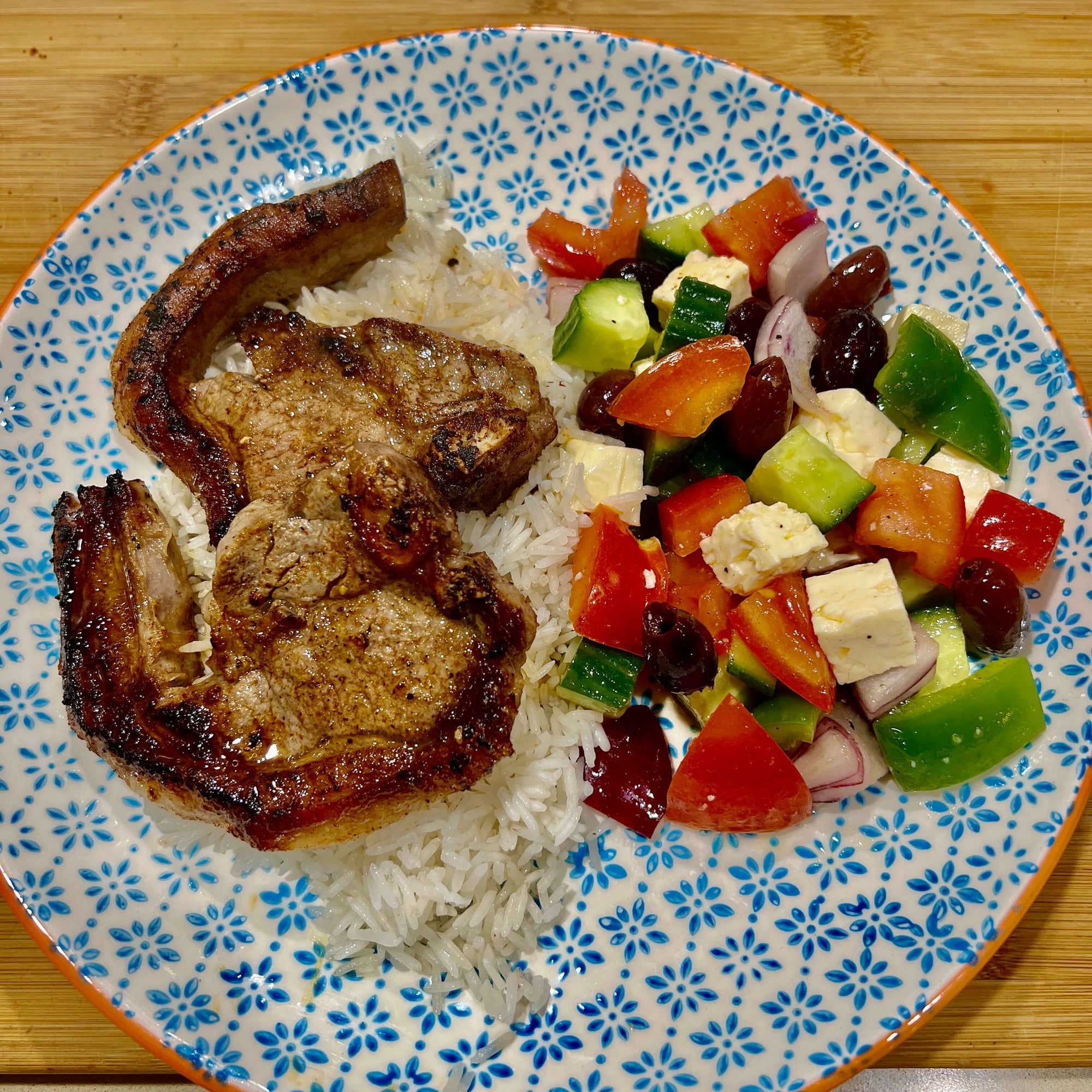 Seasoned Lamb Mid-loin Chops & Greek Salad