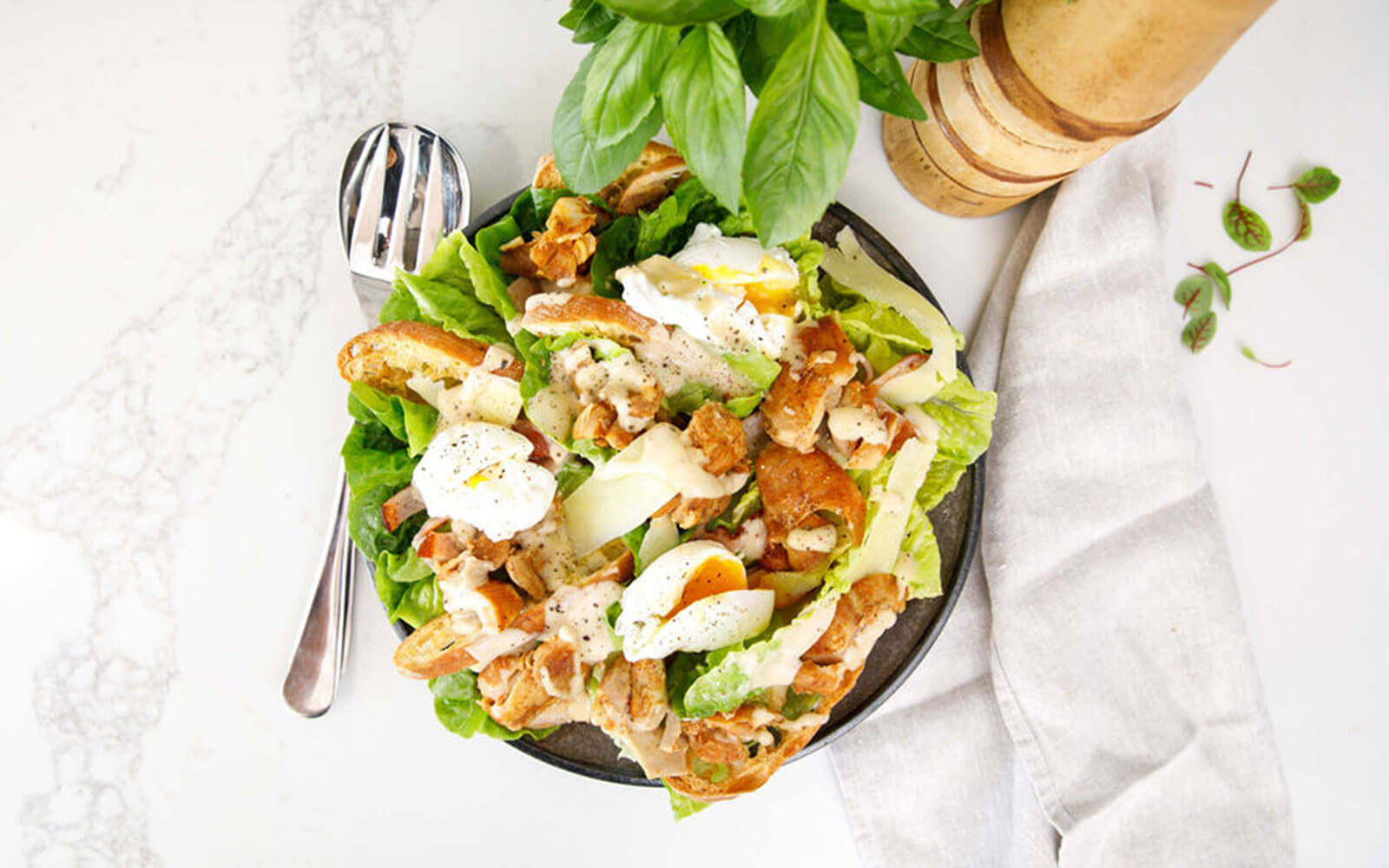 Caesar Salad with Smoked Chicken Thighs