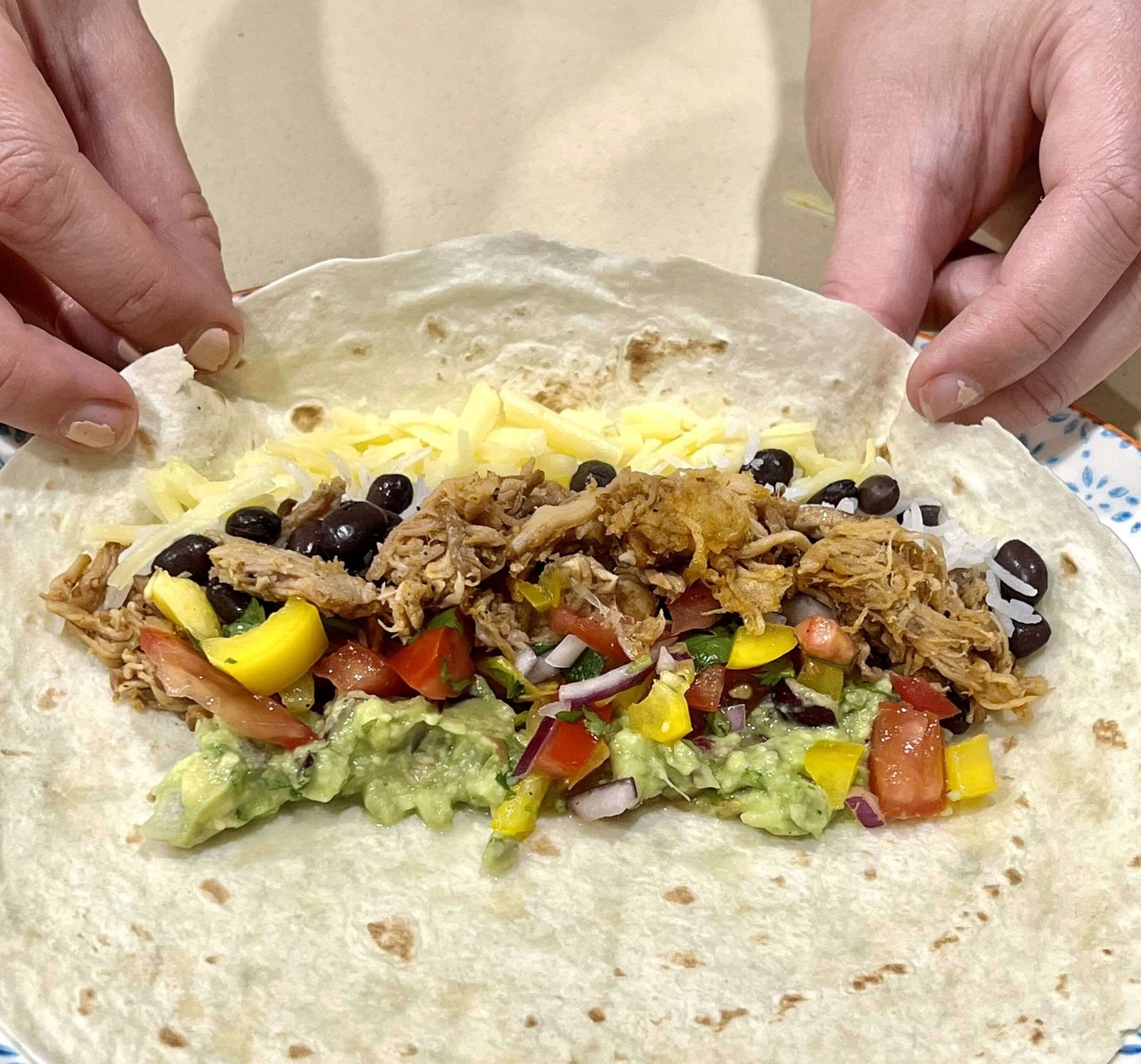 20min Pulled Pork Burritos with the freshest Guac & Salsa